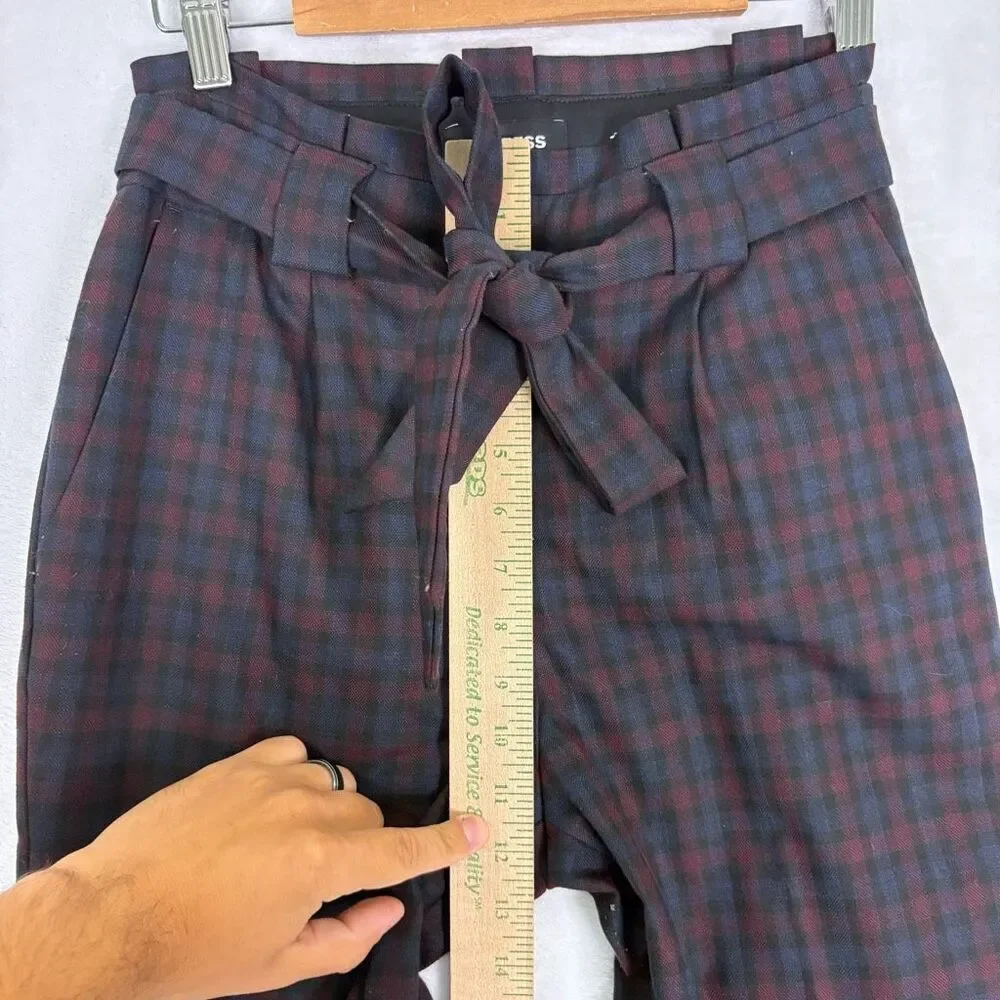 Express Maroon & Blue Plaid Ankle High‎ Rise Dress Pants Size 2 Long